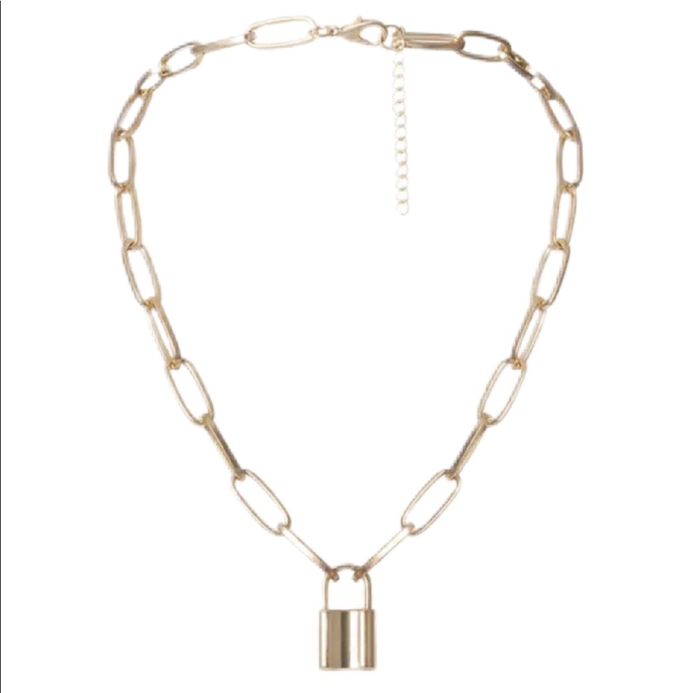 Gold Industrial Chain Lock Necklace